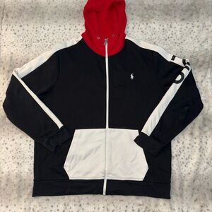 Polo by Ralph Lauren Black, Red, and White Zip-Up Sweater